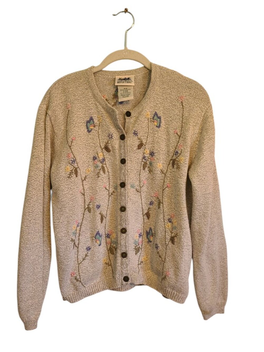 Vintage 90s Gray Floral Embroidered Cottagecore Grandmacore Cardigan Sweeate